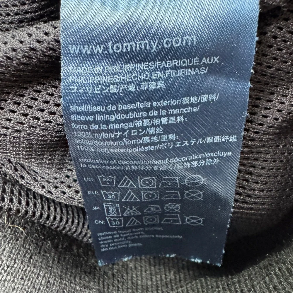 Tommy Hilfiger Men's Windbreaker Jacket Medium Black Hooded Mesh Lined Logo